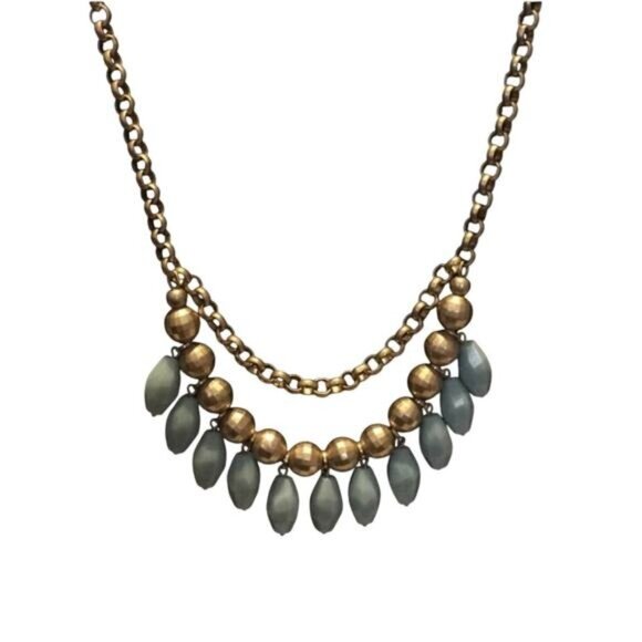 Lia Sophia Necklace Matte Gold Tone with Blue Accent Beads New with Tags - Picture 2 of 6